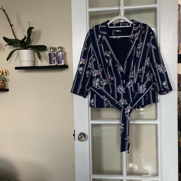 Eloquii belted floral blazer office one button jacket with pockets size 14 - Picture 1 of 12